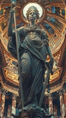 Majestic Deity Statue in Ornate Baroque Cathedral Interior