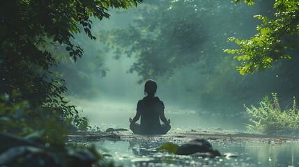 Person Practicing Yoga in Peaceful Outdoor Setting Surrounded by Nature