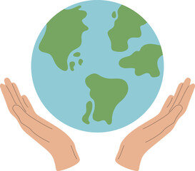 Hands holding planet earth, Earth Day concept, Save the planet, environment, Modern cartoon illustration in flat style
