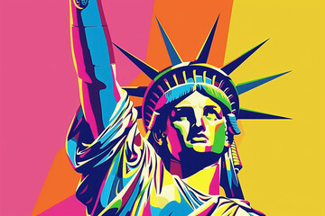 Colorful Pop Art Style Illustration of Statue of Liberty