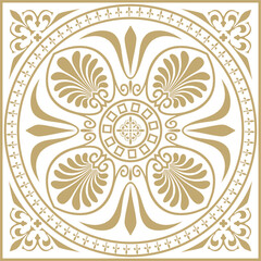 Vector gold square classical ornament of Ancient Greece and Roman Empire. Tile, Arabesque, Byzantine pattern