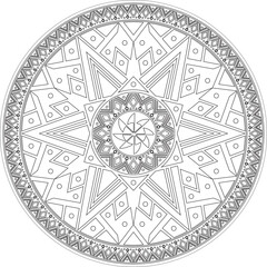 Native American vector round contour pattern. Geometric shapes in a circle. National ornament of the peoples of America, Maya, Aztecs, Incas. Template for stained glas