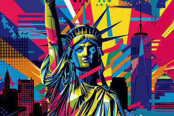 Colorful Pop Art Style Illustration of the Statue of Liberty