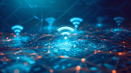 WIFI connectivity communication network wireless futuristic technology with neon glow