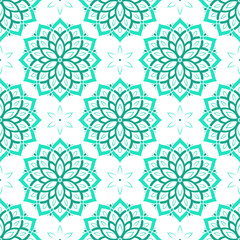 Turquoise and white luxury vector seamless pattern. Ornament, Traditional, Ethnic, Arabic, Turkish, Indian motifs. Great for fabric and textile, wallpaper, packaging design or any desired idea.