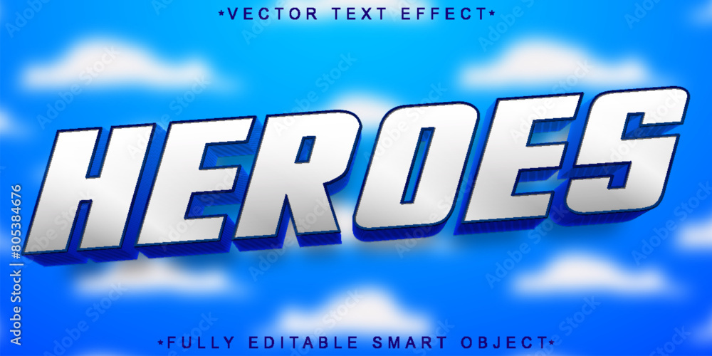 Poster Blue Heroes Vector Fully Editable Smart Object Text Effect