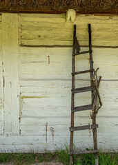 old painted wooden wall with stairs