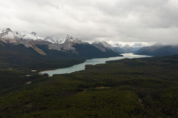 Fototapeta premium Aerial view of Maligne Lake.