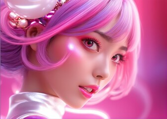New century pink girl avatar. AI generated images.