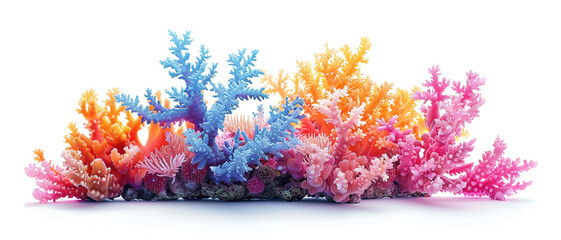Vibrant Fluorescent Coral Reef on White Background