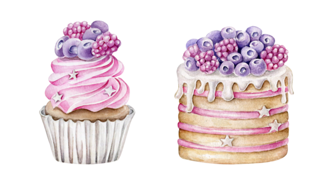 berry cake.cupcake with pink icing and sprinkles