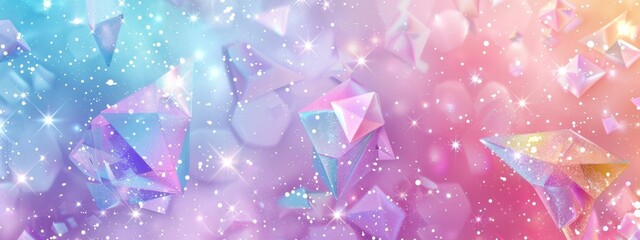 iridescent background with geometric shapes and sparkles, pastel colors, cute aesthetic, dreamy and ethereal in the style of various artists.