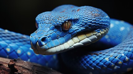 Blue viper snake closeup of face
