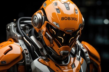 Fototapeta premium Bot robot glowing eye orange color