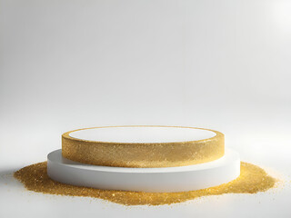 Empty golden glitter on white background copy space podium for placing products