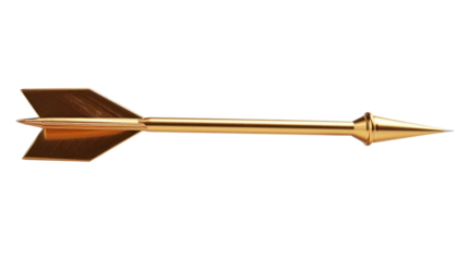 Golden dart, arrow, transparent or isolated on white background