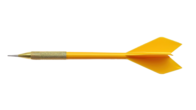 Yellow dart, arrow, transparent or isolated on white background