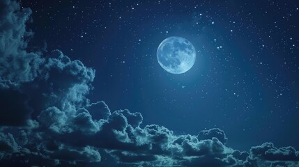 Captivating full moon illuminating clouds and stars in night sky, sky with moon and clouds