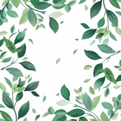 A beautiful seamless pattern featuring green leaves, branches, and twigs on a white background. This plantthemed design is perfect for nature lovers and adds a touch of art to any project