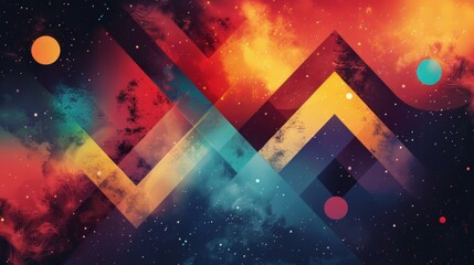 Abstract geometric background with colorful triangles, circles, dots and spots.