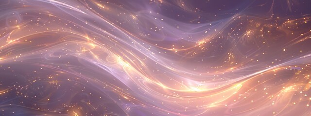 Light purple and gold background, swirls of light white and beige lines, light yellow lights shining on the edges of lines, sparkling, fantasy style, dreamy atmosphere, golden elements.