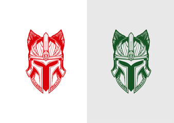 Set of Two 'Sparta' Logos In Green and Red Color, Embodying Strength and Courage