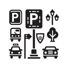 Parking icon. Car Parking Icon. Parking and traffic signs isolated on white background. Map parking pointer. Vector illustration.