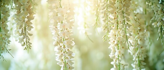 White wisteria floral background, best for web, banner, travel, and tranquil background.