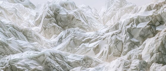 A detailed 3D render of a realistic mountain range covered in snow and ice.