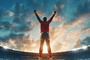 Athlete Triumphantly Winning Olympic Gold Medal Amidst National Anthem