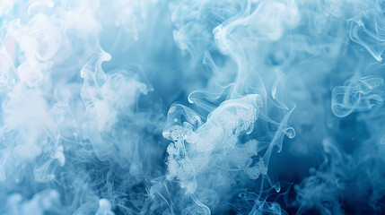 A close-up of smoke in crystal blue and white, creating a frosty, icy effect that mimics winter's chill.