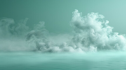 Naklejka premium A delicate haze of smoke in a pastel teal, softly diffusing across a muted aqua background, reminiscent of a serene oceanic scene.
