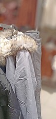 Gray winter jacket with fur hood