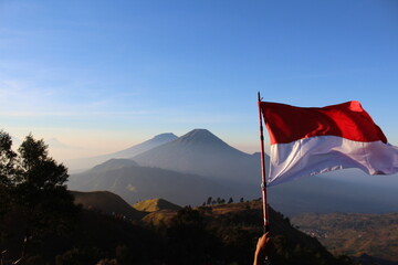indonesian flag on the mountain