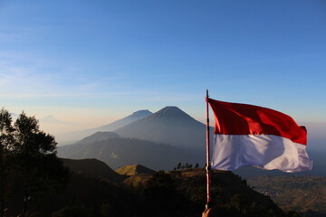 indonesian flag on the mountain