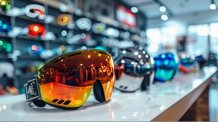 Ski and Snowboarding Masks Displayed in the Sports Shop