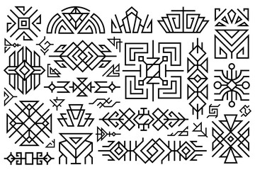 Abstract art deco design elements set. Collection of linear decorative vintage design elements.