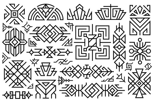 Abstract art deco design elements set. Collection of linear decorative vintage design elements.