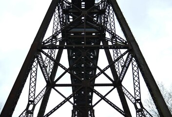 Train trestle passing over a river in Cleveland, Ohio