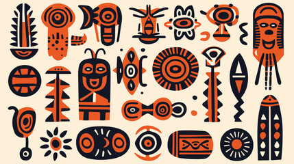 Set of abstract African tribal geometric shapes anc