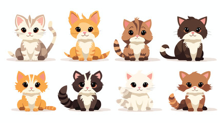 Set of adorable cats of various breeds lying sittin