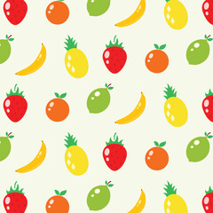 seamless pattern with fruits, strawberry, orange, pineapple, banana and lime. vector summer pattern. 