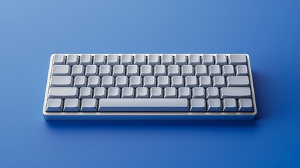 White keyboard without numbers and symbols on blue background. Keyboard button pattern without any alphabets, symbols, and numbers. Empty keyboard.