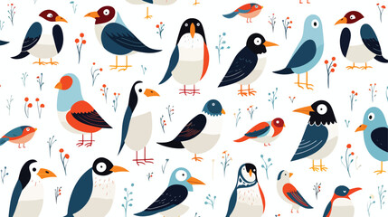 Seamless pattern with wild and domestic birds for p