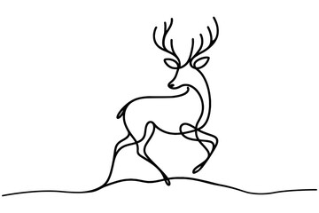 One line design silhouette of christmas deer. vector illustration