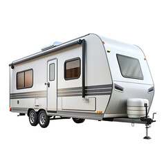 Fototapeta premium Vacation trip with Caravan Car on road. Camper and Summer drive on highway. Holiday journey