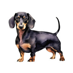 AI-Generated Watercolor German Dachshund Clip Art Illustration. Isolated elements on a white background.