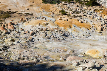 unique and breathtaking panoramic view into the Bumpass hell valley of the lassen volcanic national park, California