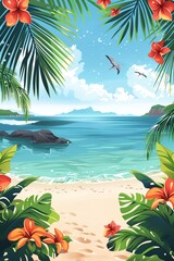 Beach party invitation clipart with tropical motifs