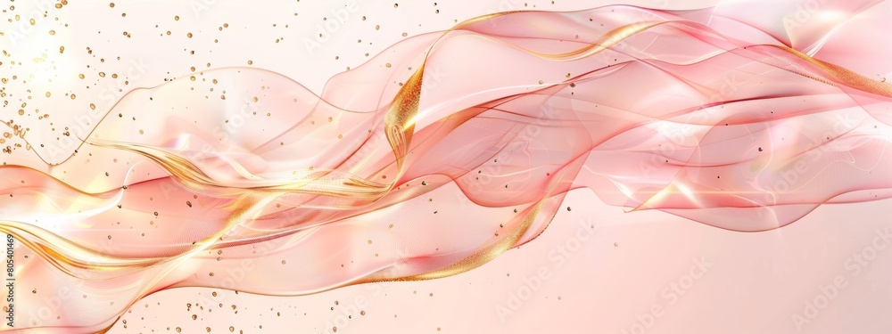 Fototapete the background is light pink and gold, with an abstract shape of flowing lines on the right side. th